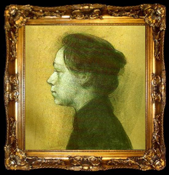 framed  kathe kollwitz sjalvportratt i profil till vanster, ta009-2